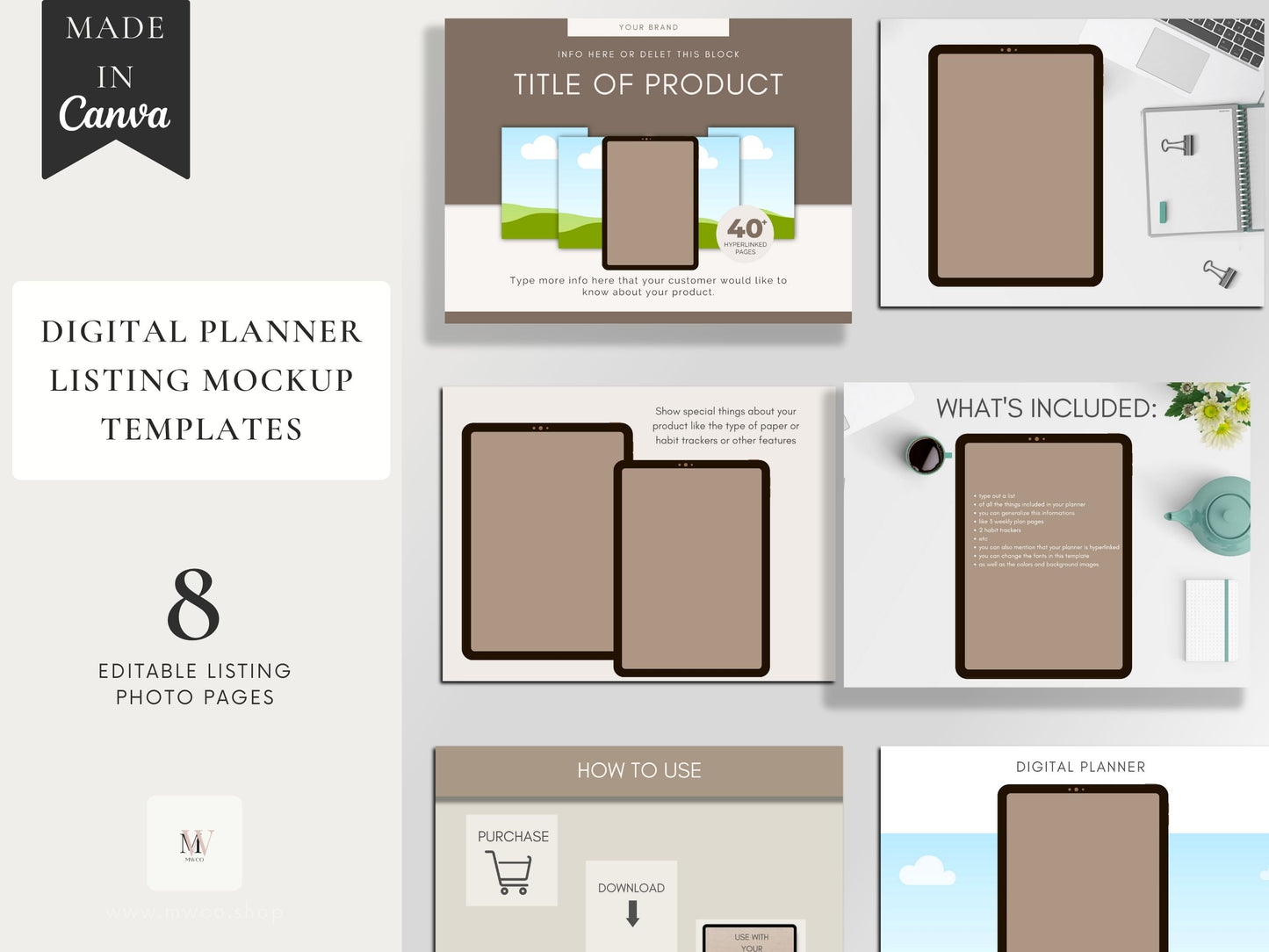 PLR Digital Planner Bundle - 4 Planners Plus Esty Listing Photo Templates