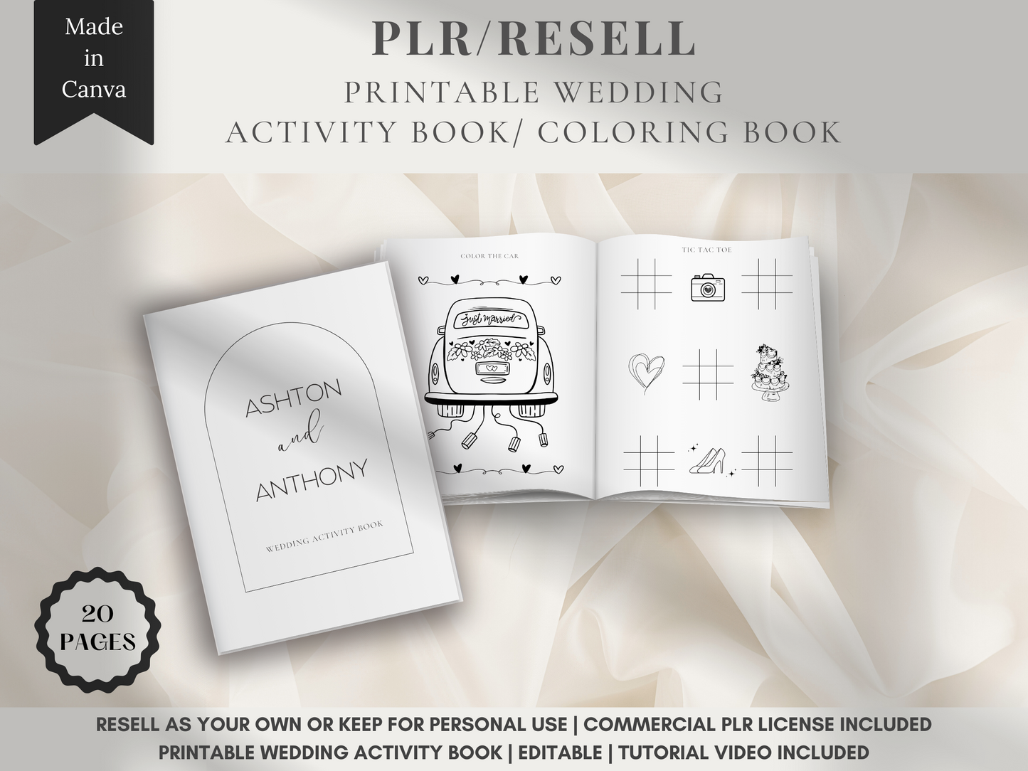 Personalized Wedding Coloring and Activity Book For Kids, Printable, Minimalist PLR