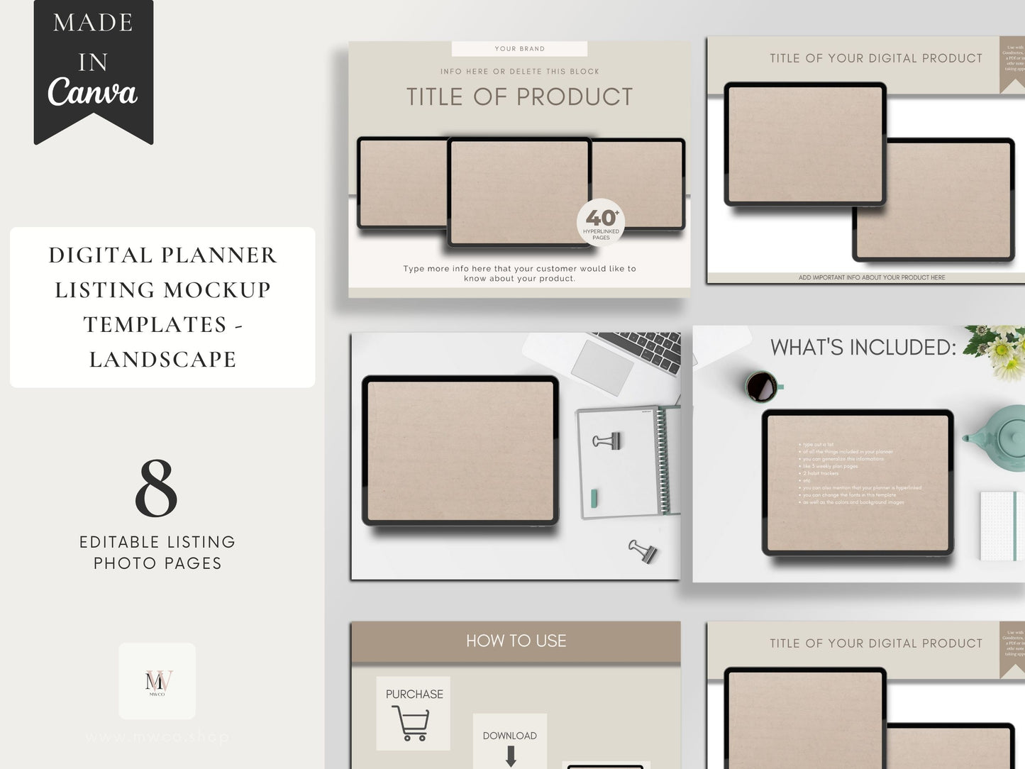 PLR Digital Planner Bundle - 4 Planners Plus Esty Listing Photo Templates