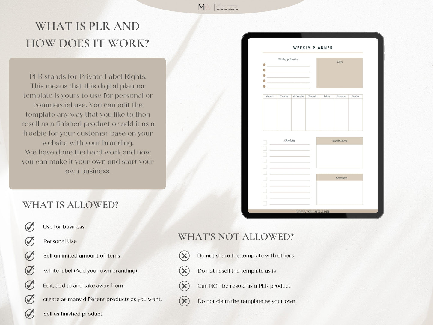 Businessin a box plr digital planner bundle. Done for you. Ready to sell. Sell as your own. The MW Company 2024 Digital Planner For Goodnotes Daily Planner, Weekly Planner Pages PLR Product