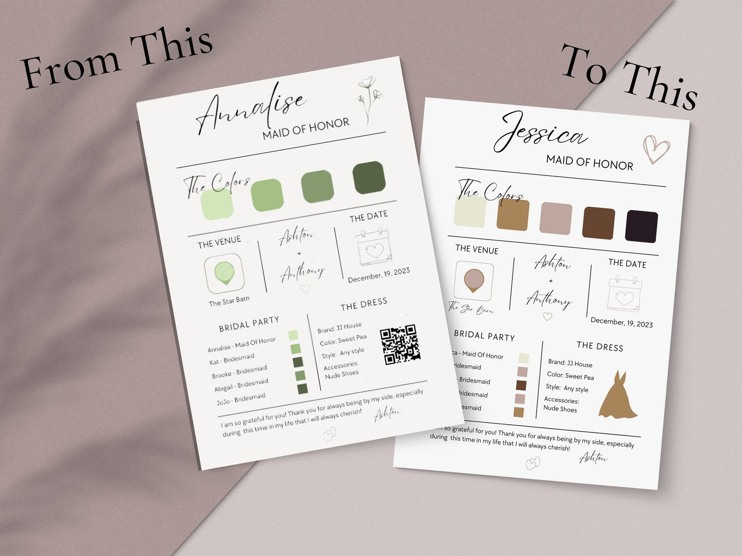 Bridesmaid Info Card Template PLR