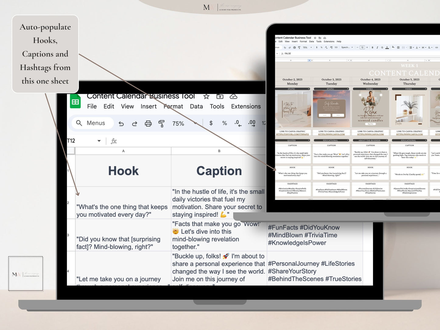 Social Media Content Calendar & Planner Template, Google Sheets Spreadsheet - PLR - MRR