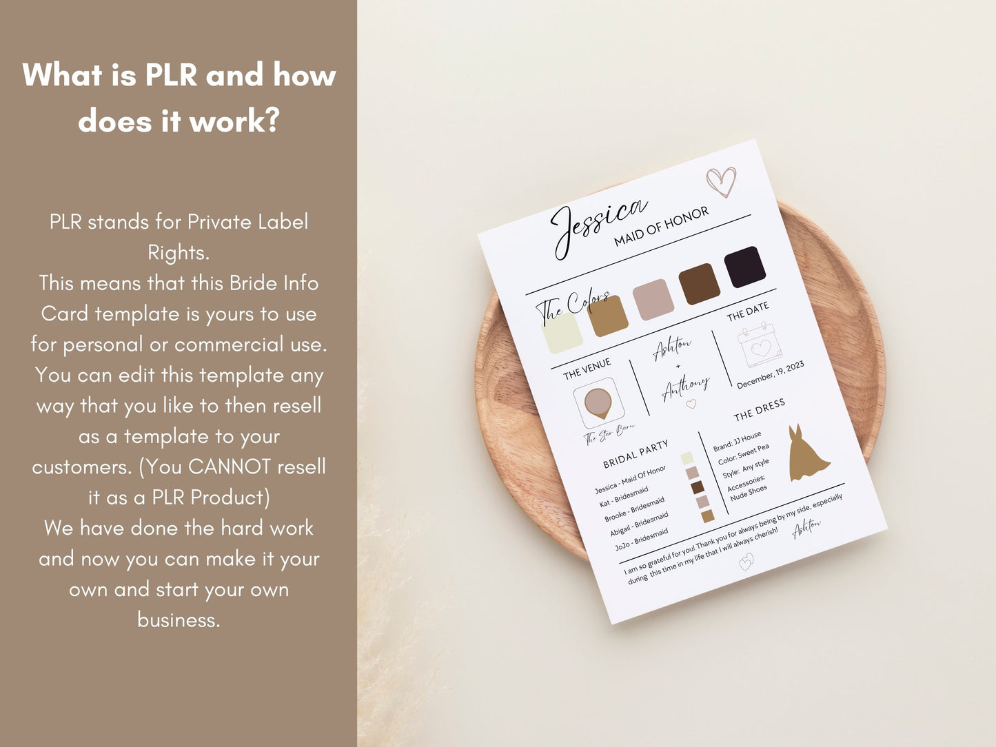 Bridesmaid Info Card Template PLR
