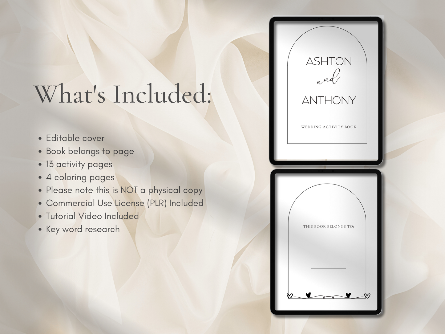 Personalized Wedding Coloring and Activity Book For Kids, Printable, Minimalist PLR