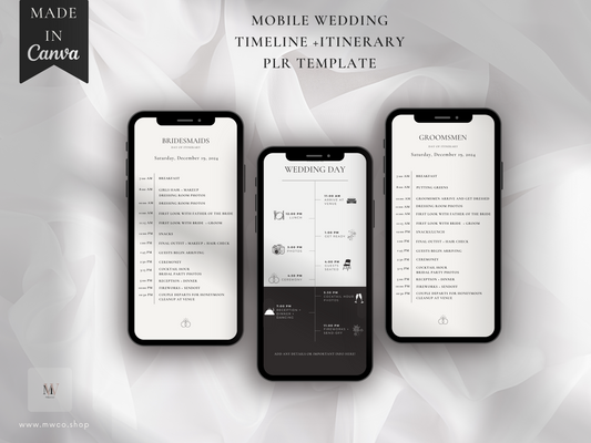 Mobile Wedding Itinerary + Timeline PLR Template | Wedding Weekend Planner