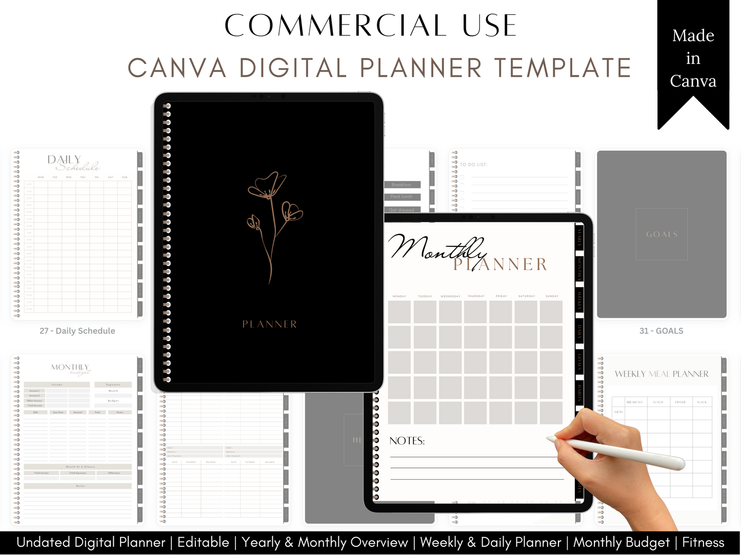 Classic Black + Bronze PLR Digital Planner Template
