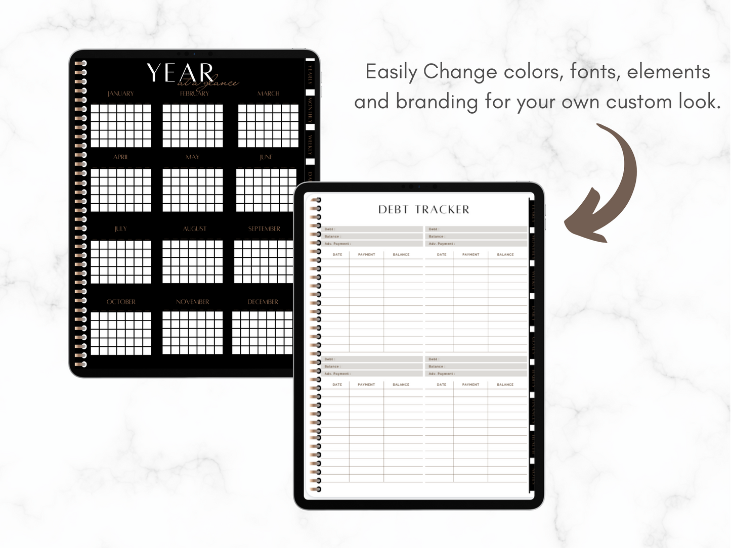 Classic Black + Bronze PLR Digital Planner Template