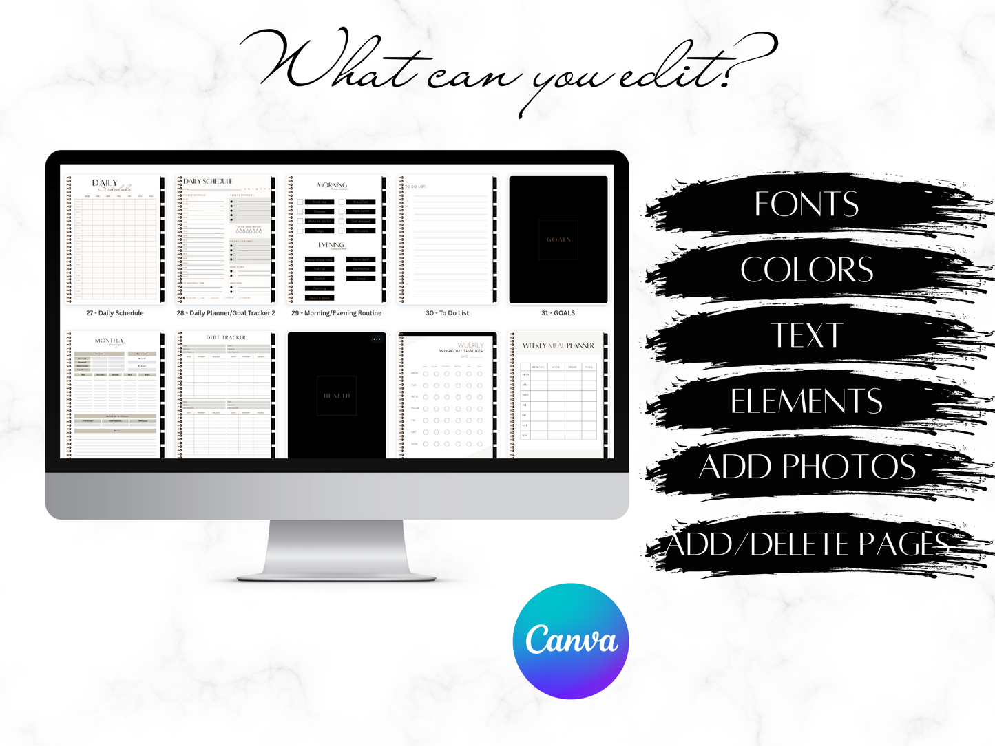 Classic Black + Bronze PLR Digital Planner Template