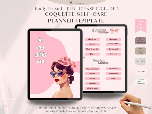 coquette style digital planner, boutique style planner template, plr license included,