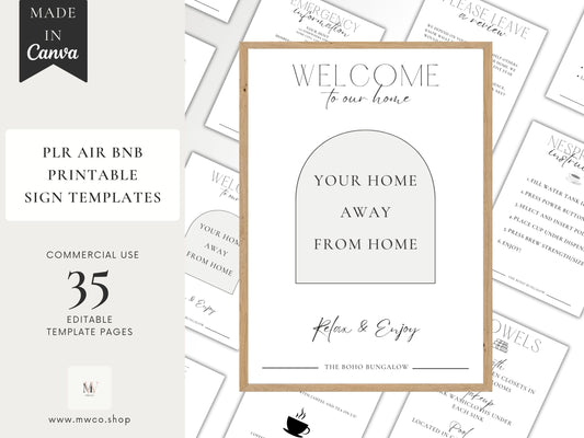 printable canva templates for airbnb owners. Commercial Use PLR template. Welcome book, wifi sign airbnb checklist