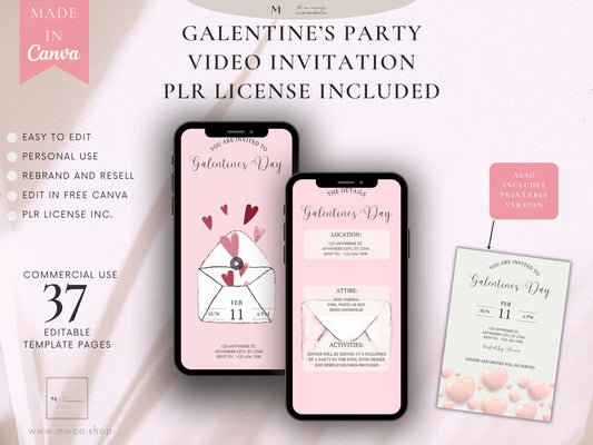 Invitation Galentine's Day | Valentines Day Video Invitation | PLR Template