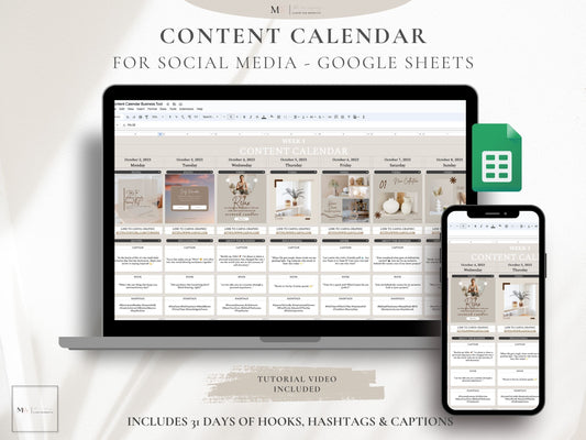 Social Media Content Calendar & Planner Template, Google Sheets Spreadsheet - PLR - MRR