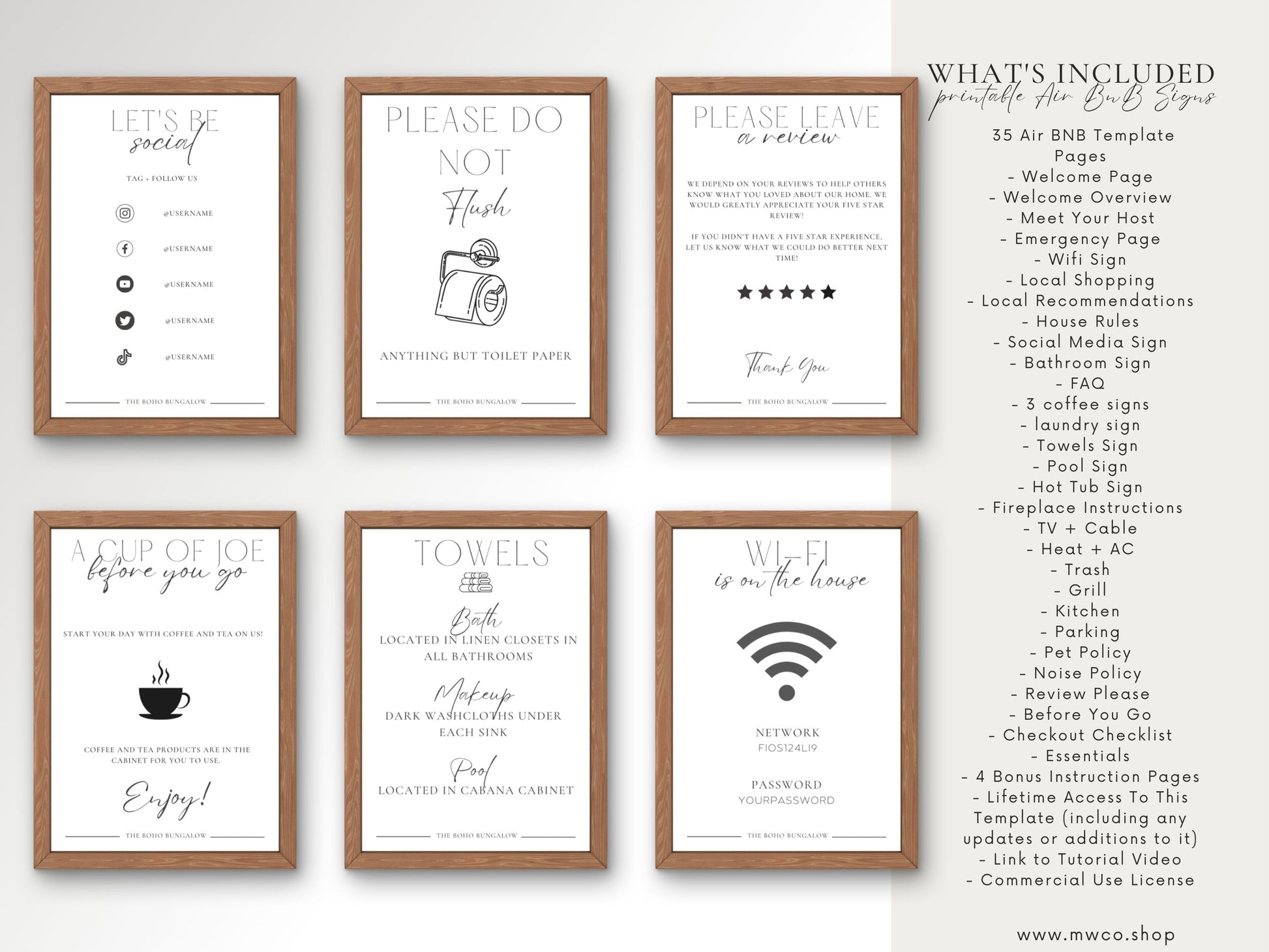 printable air bnb welcome sign, wifi sign, editable canva template