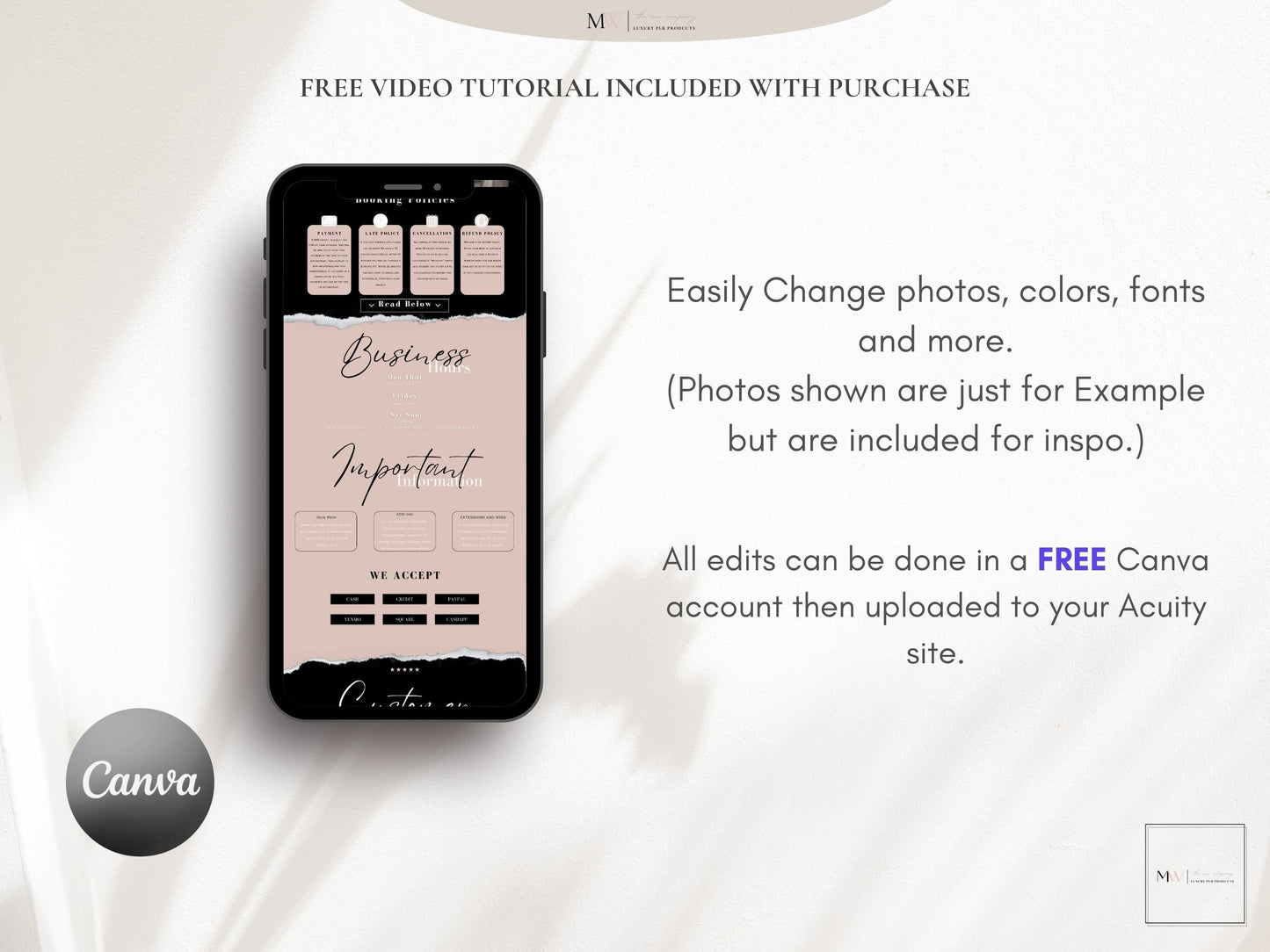 Acuity Scheduling Template Pink, DIY Acuity Website Template For Hair Stylist