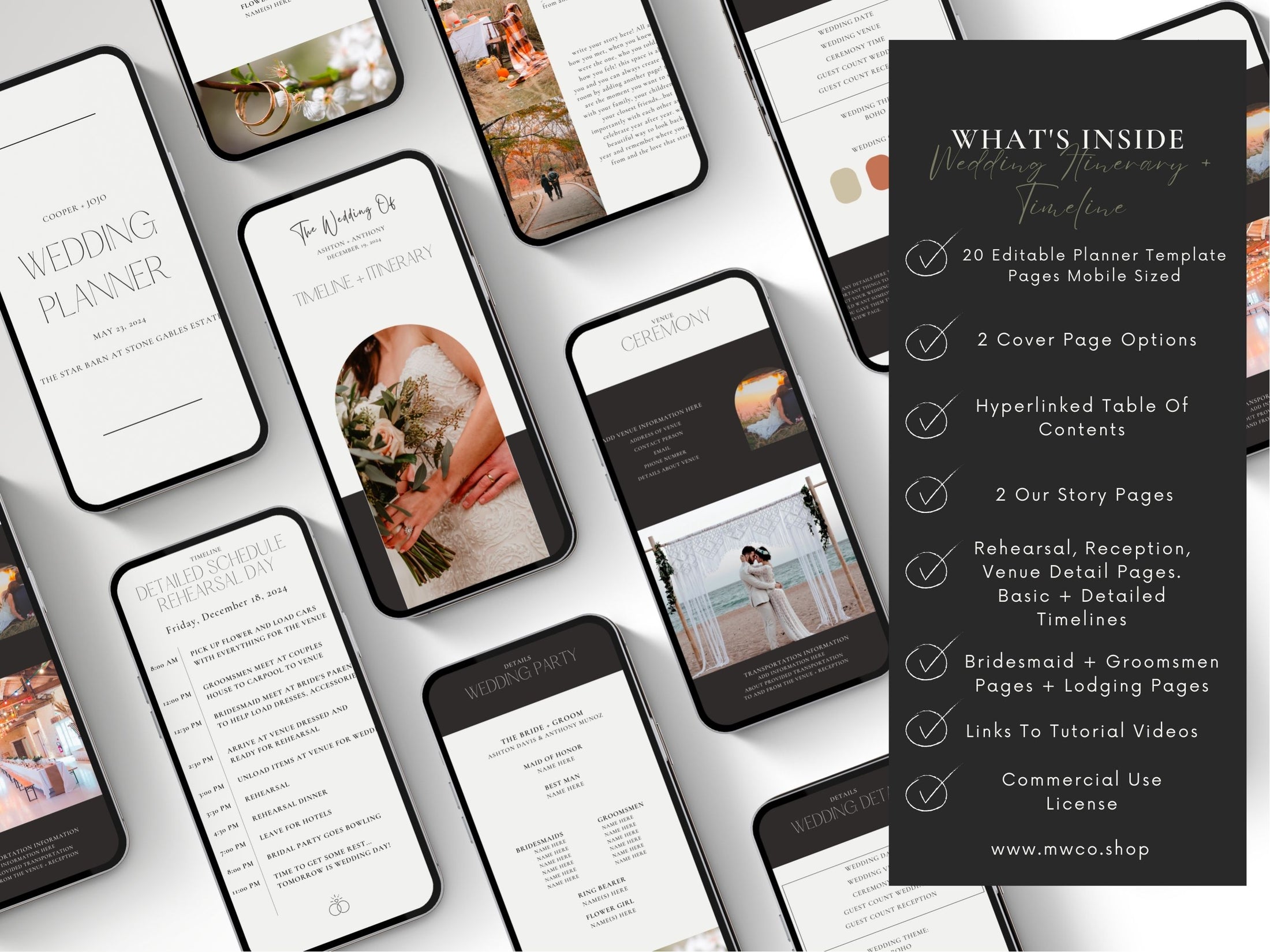 Mobile Wedding Itinerary + Timeline PLR Template | Wedding Weekend Pla ...
