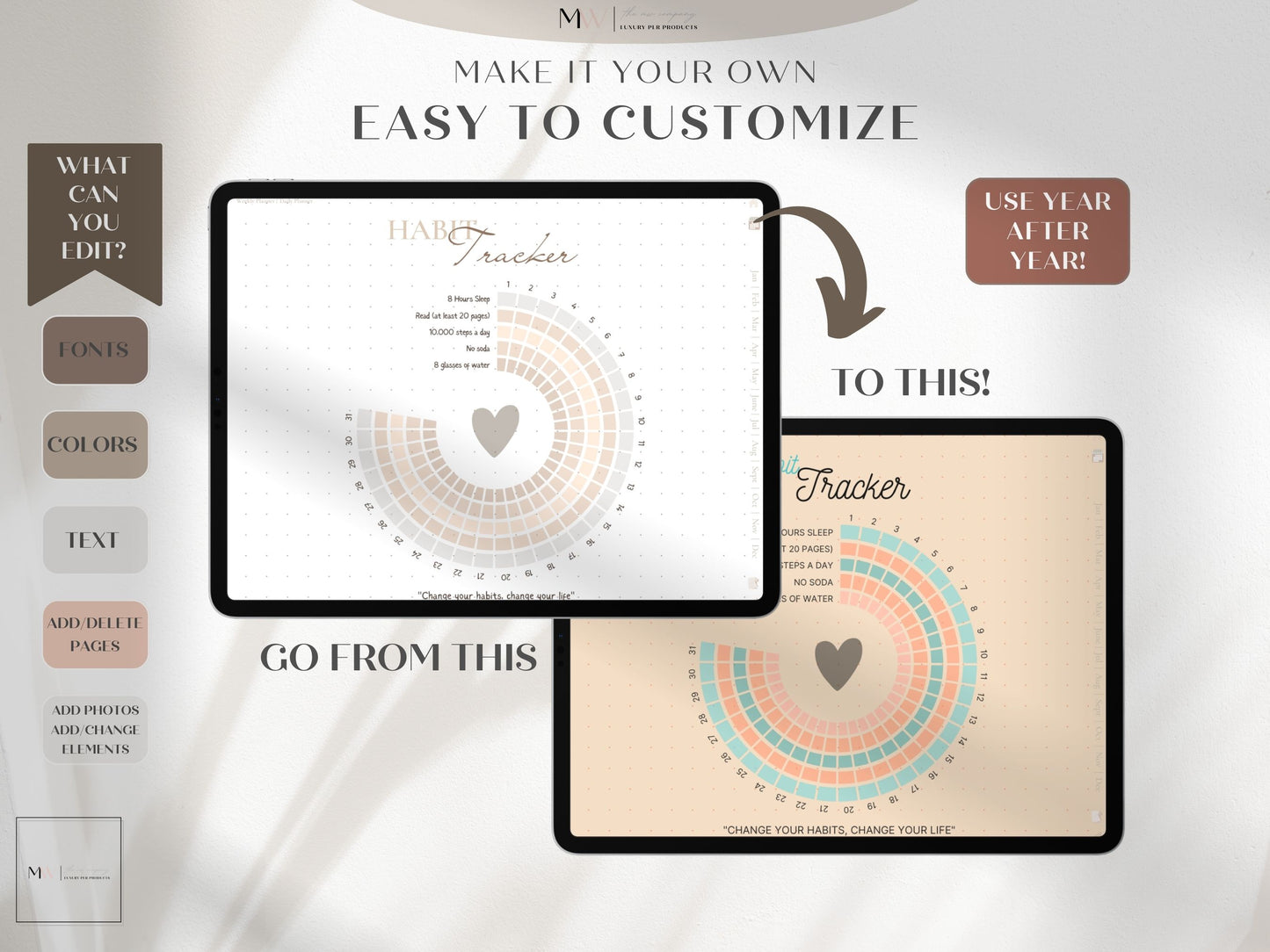 boho neutral tones digital self care planner show on an ipad using goodnotes. Made in canva.