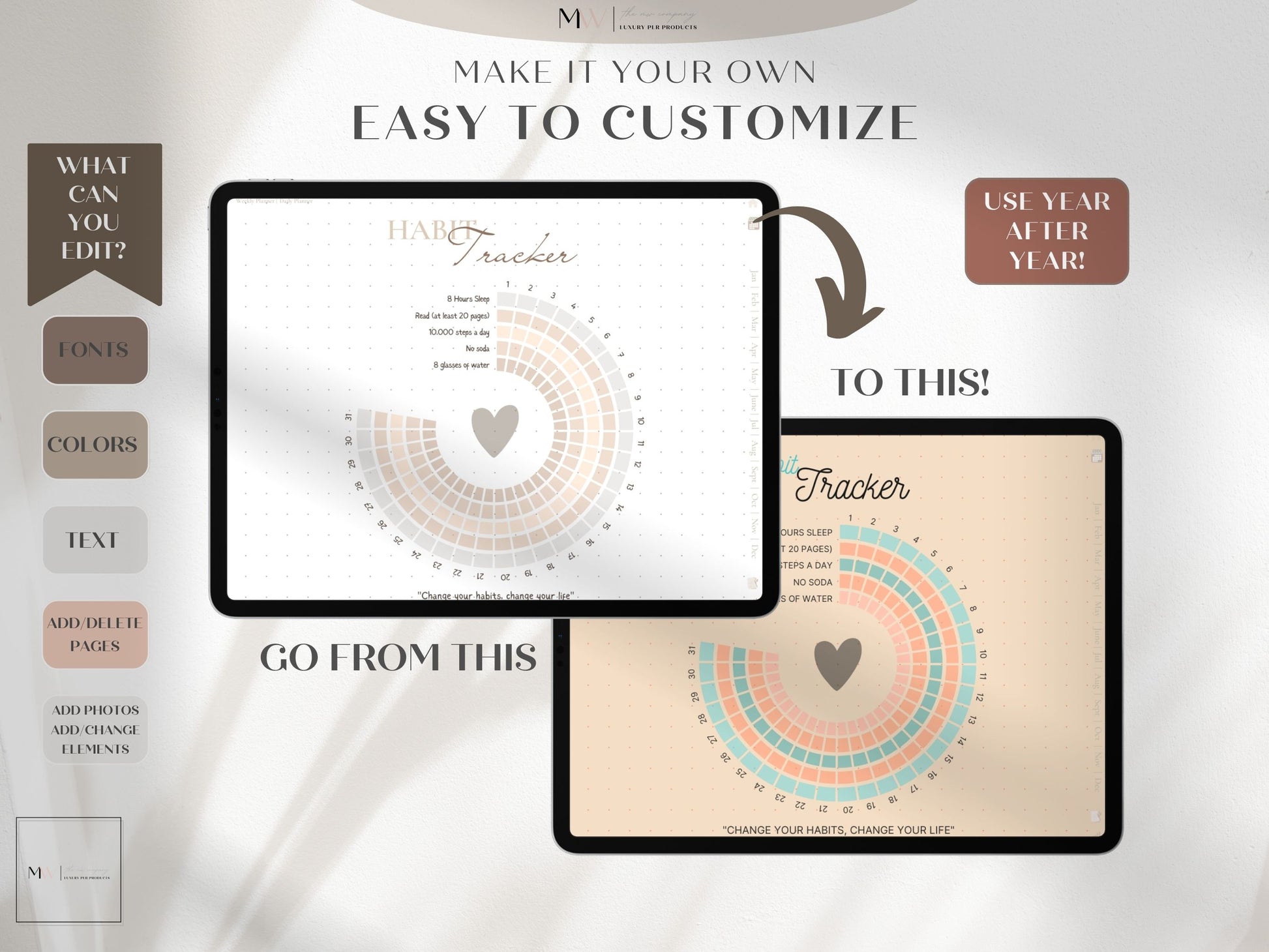 boho neutral tones digital self care planner show on an ipad using goodnotes. Made in canva.