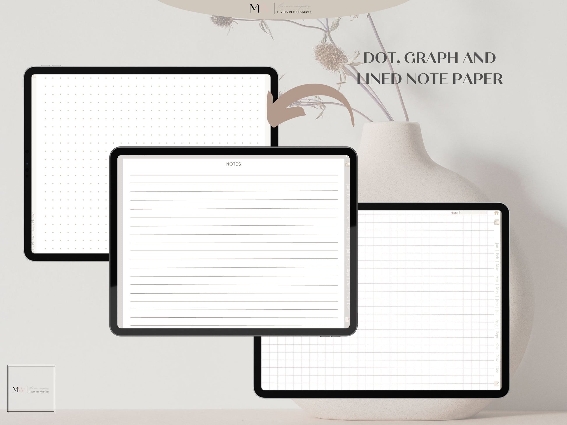 boho neutral tones digital self care planner show on an ipad using goodnotes. Made in canva. PLR Plannet