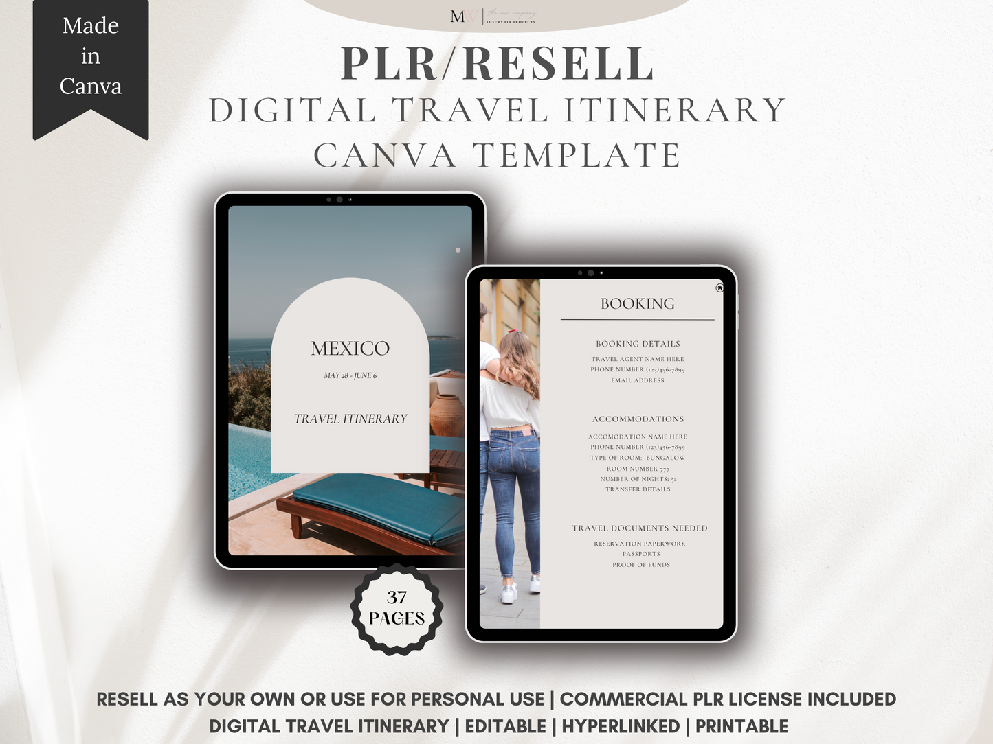 Travel Itinerary with PLR License. Minimalist Digital Planner. Florida Trip Planner. Mobile Travel Planner. Printable Travel Plannerl, The MW Company