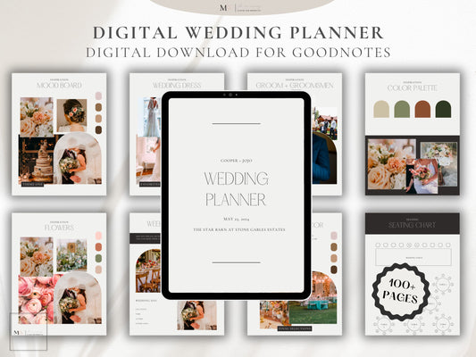 2024 digital wedding planner, minimalist planner for goodnotes, PLR canva template, digital wedding planner