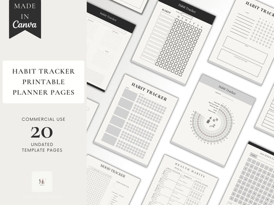 Minimalist PLR Printable Habit Tracker Planner Pages, Commercial Use Resell Rights