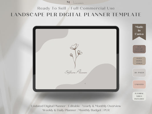 boho neutral tones digital self care planner show on an ipad using goodnotes. Made in canva.